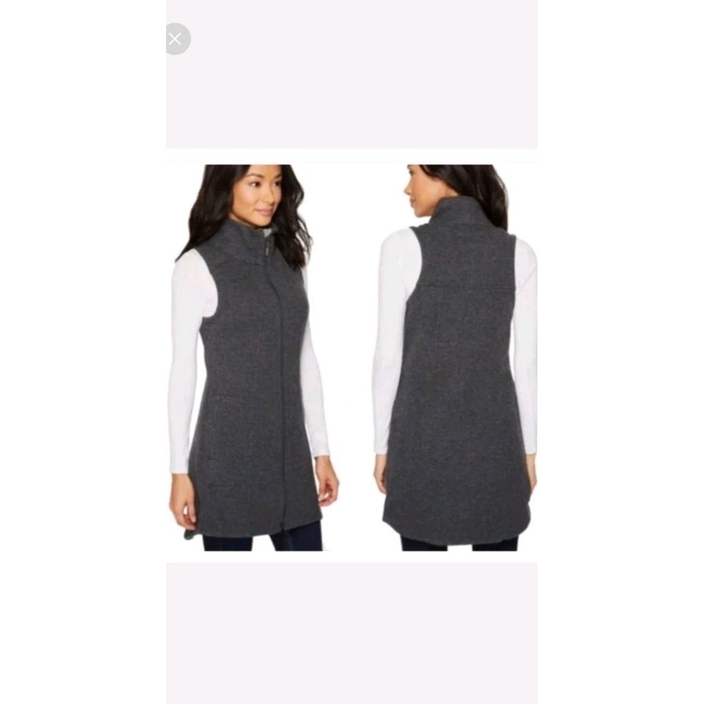 Toad & Co Prato Long Vest Wool Blend Tunic Fleece Lined Sz Medium Gray High Neck